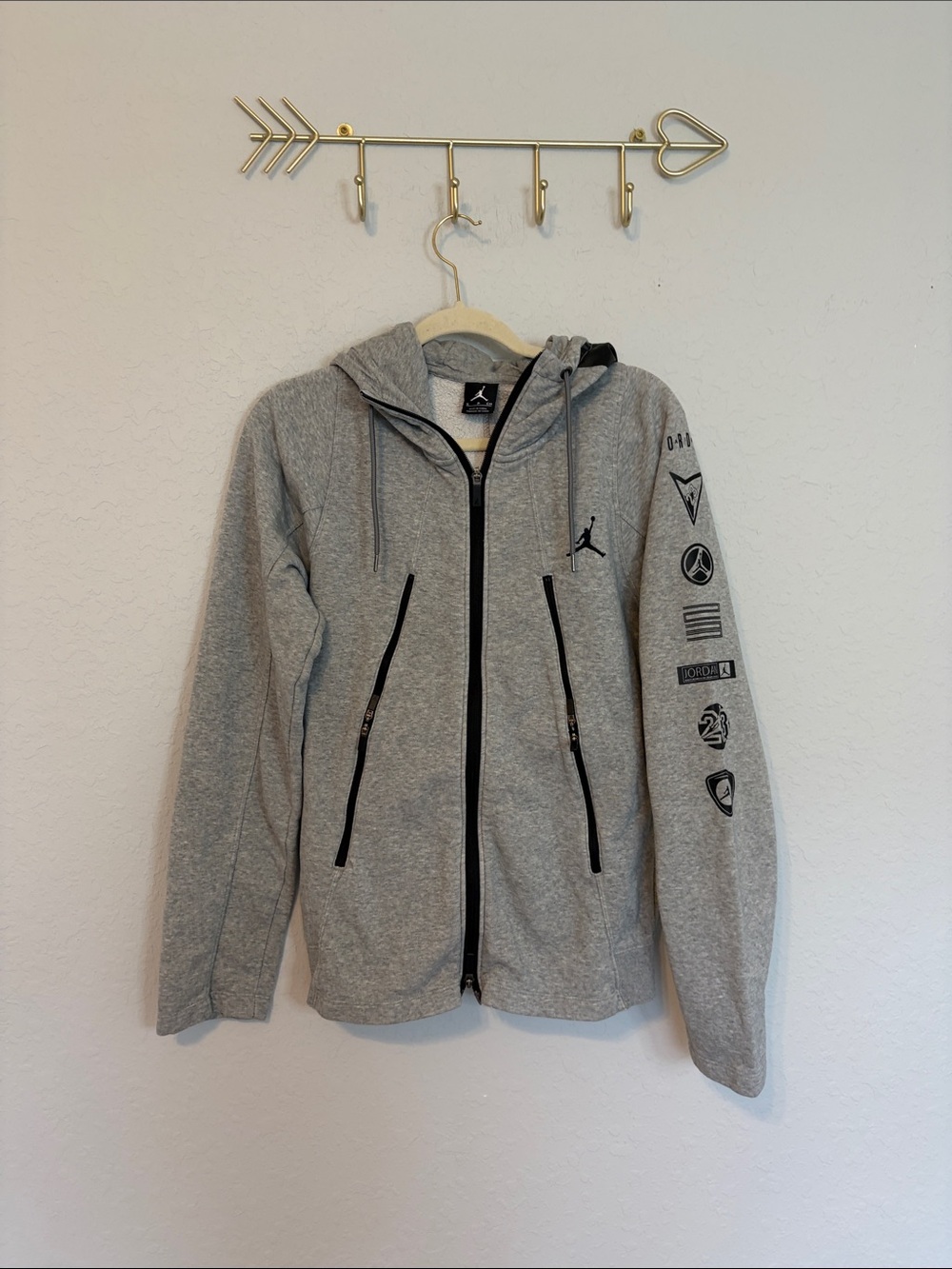 Jordan Flight Tech Full-Zip Hoodie Gray Black Logo Sleeve Size Small